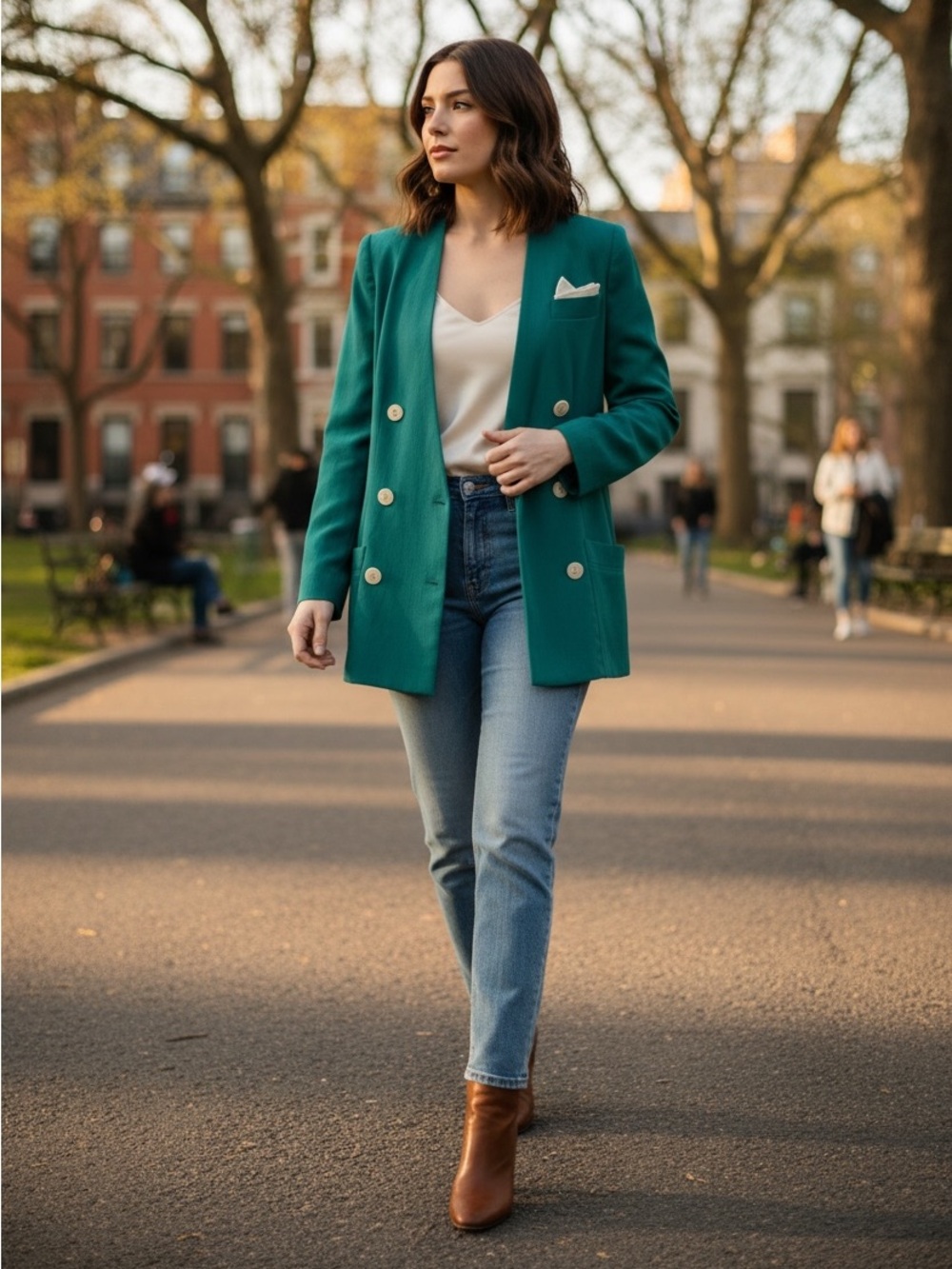 Vintage Leslie Fay Emerald Blazer Petite Double Breasted 80s 90s Power Jacket